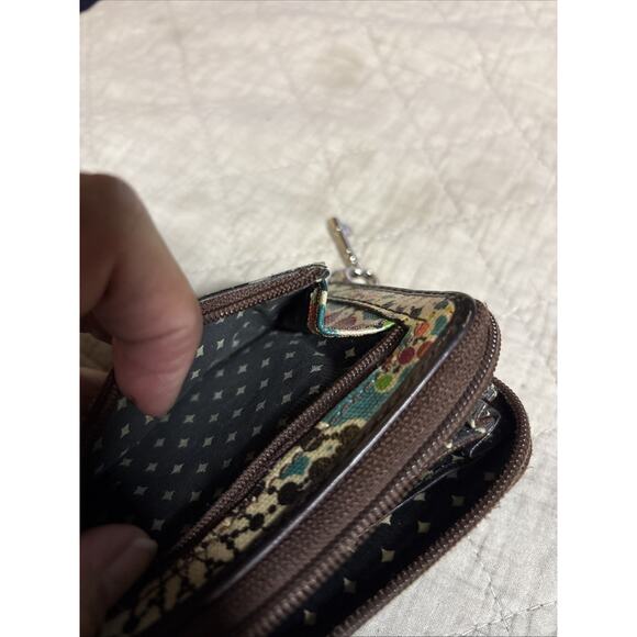 Fossil Key-Per Zip Around Wristlet Floral Print Brown/Turquoise /Multi colored - Picture 8 of 8